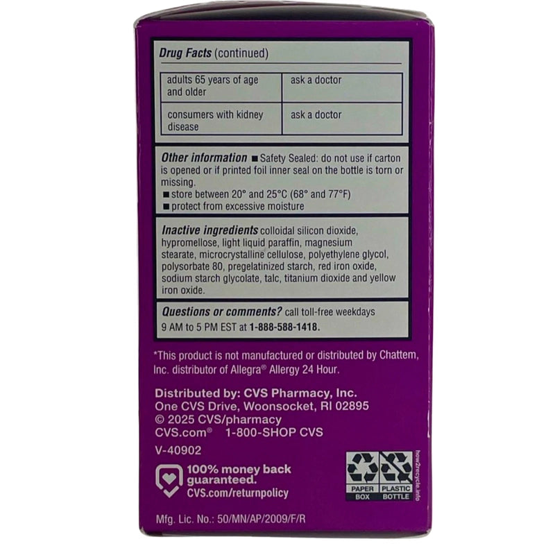 CVS Health Non-Drowsy Allergy Relief Fexofenadine HCl 180 mg Exp 04/2027