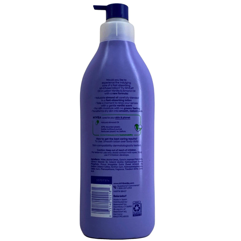 Nivea Vanilla & Almond Oil Body Lotion 16.9 Oz 3 Pack New