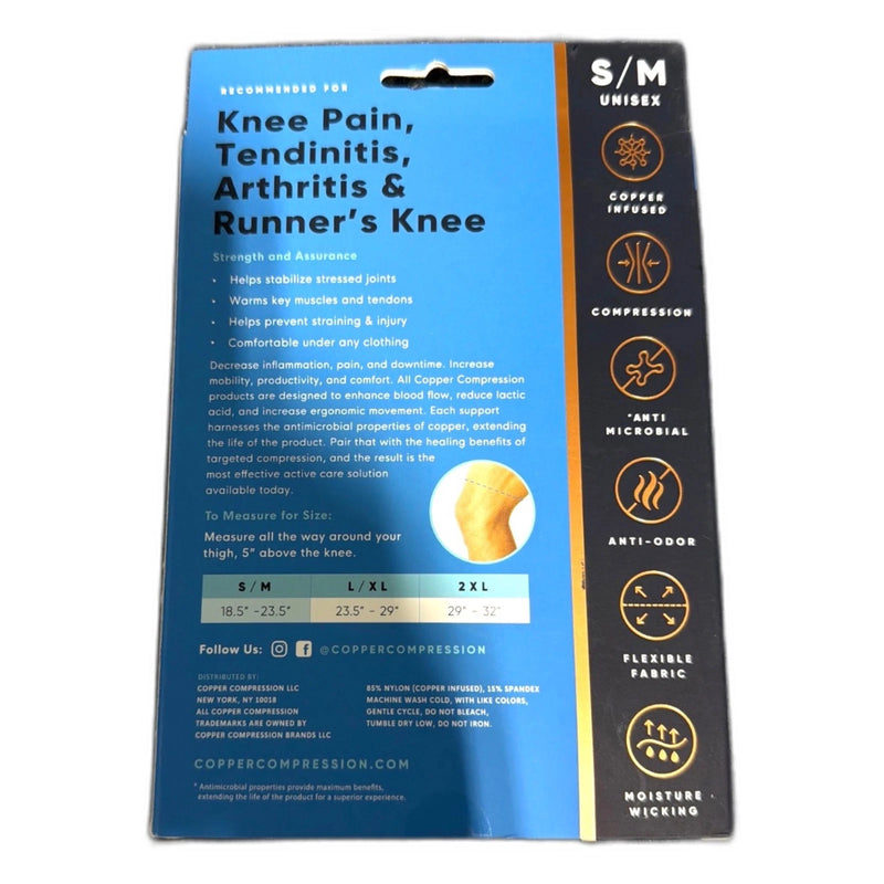 Copper Compression Knee Brace Support Sleeve Small Medium Pack of 1 New
