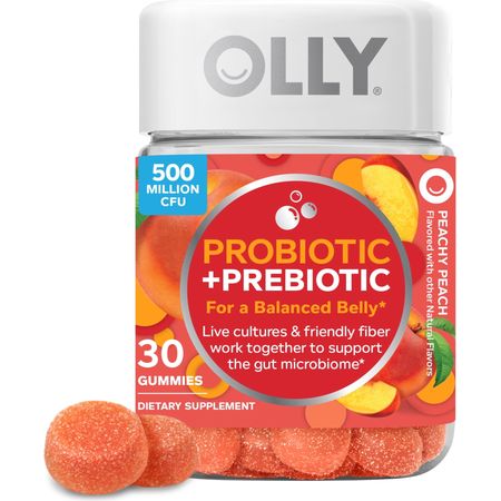OLLY Probiotic + Prebiotic Fiber Gummy, Digestive + Gut Health Supplement, Peach, 30 Ct