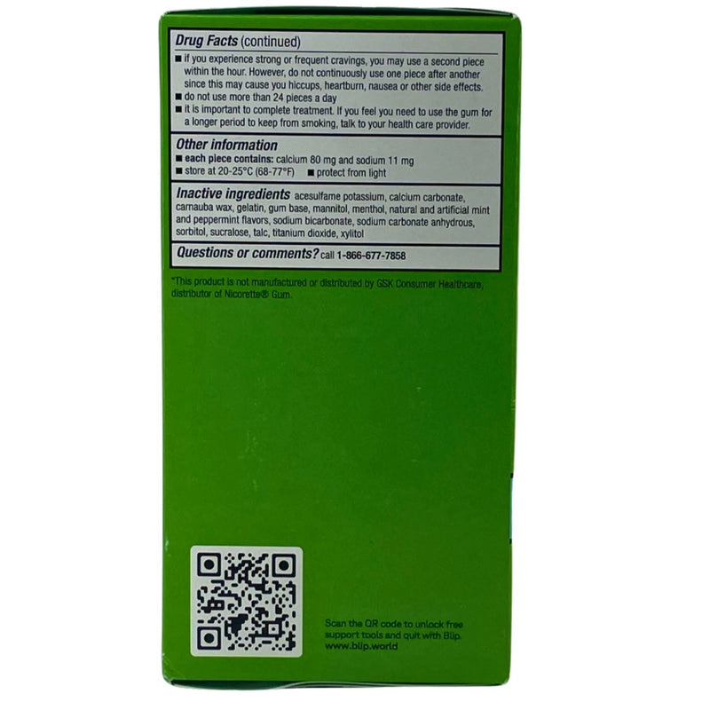 Blip Nicotine Polacrilex Gum 2 mg Mint Freeze Stop Smoking Aid 100 Pieces 1 Pack