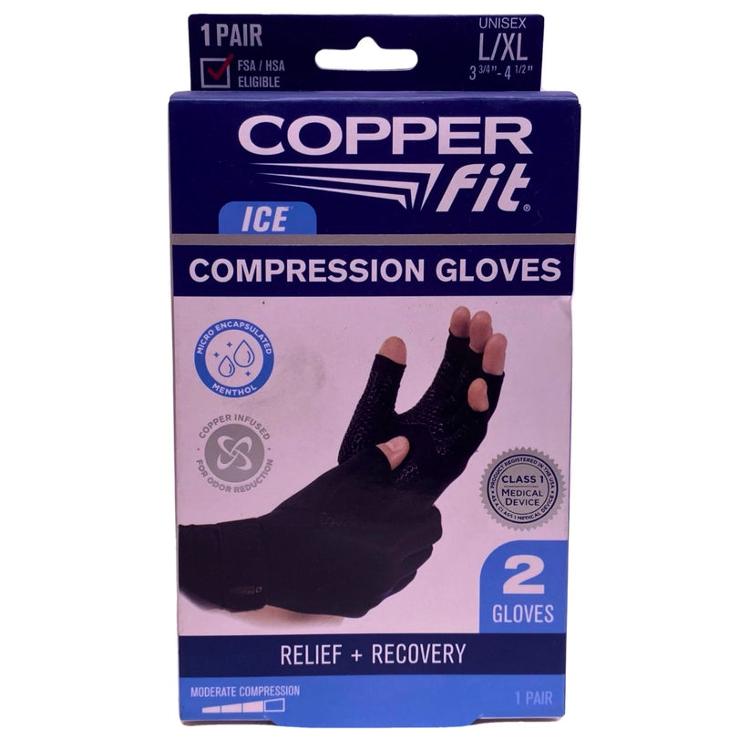 Copper Fit ICE Compression Gloves Menthol Infused Large Extra Large L/XL 1 Pack