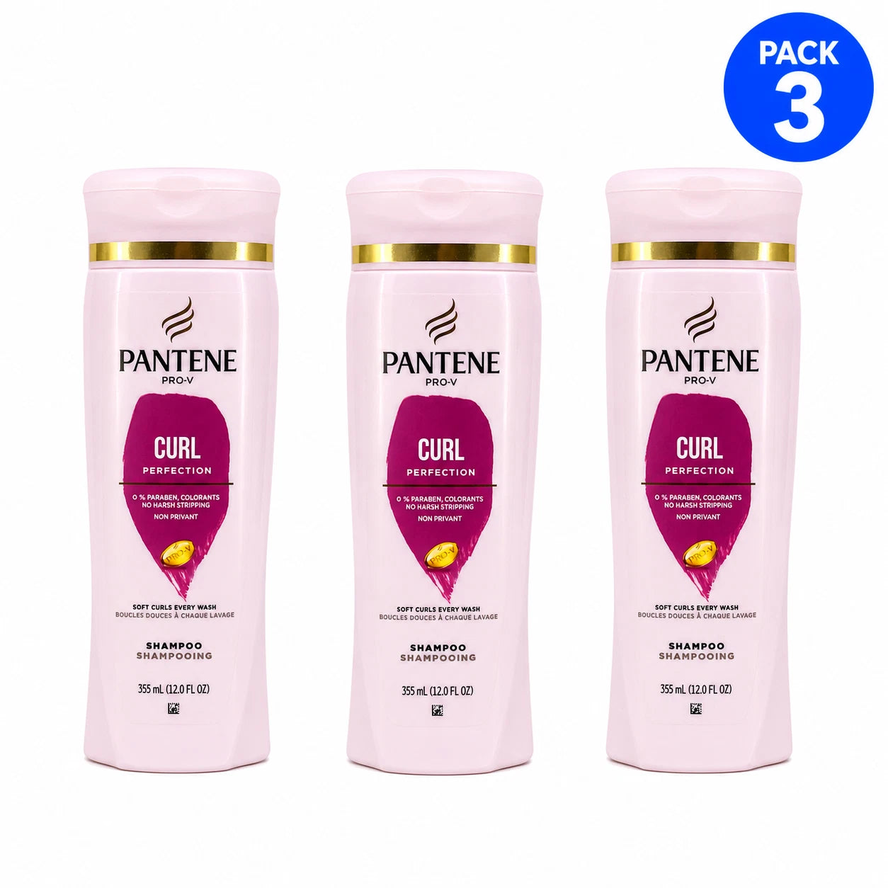 Pantene Pro-V Curl Perfection Shampoo No Harsh Stripping 12.0 fl oz 3 Pack New