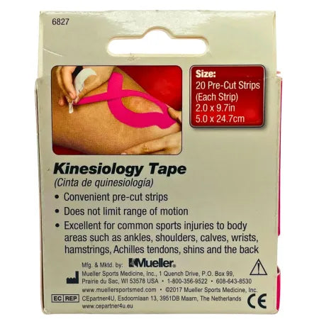 Mueller Kinesiology Tape Pre-Cut Strips Pink 20 Count Support & Stability – New 2
