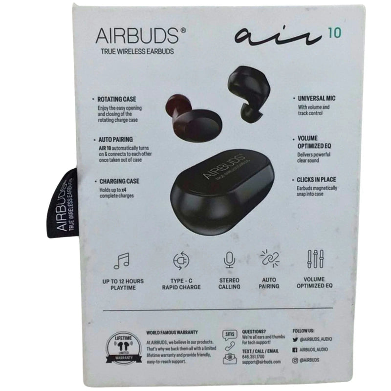 AIRBUDS Air 10 True Wireless Earbuds Black Rotating Charge Case Type-C Fast Char