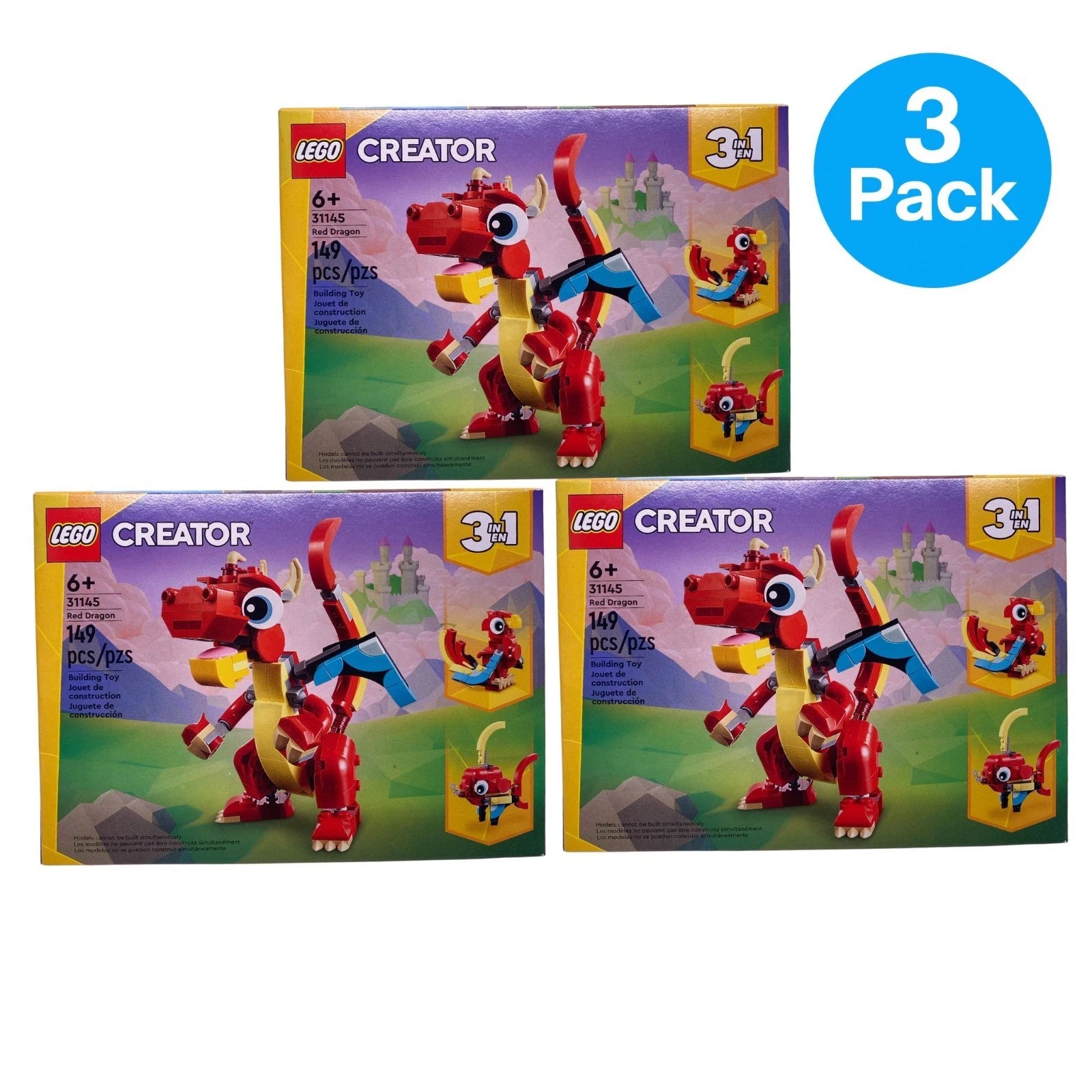 LEGO Creator Red Dragon 3-in-1 Building Set 31145 3 Pack New 1
