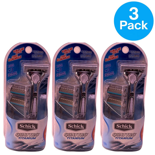 Schick Quattro Titanium Men Razor 1 Handle + 3 Refills Cartridges Value Pack