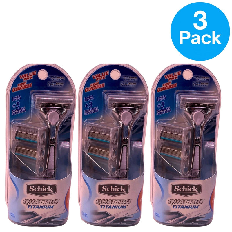 Schick Quattro Titanium Men's Razor with Handle and 3 Refill Cartridges Value Pack