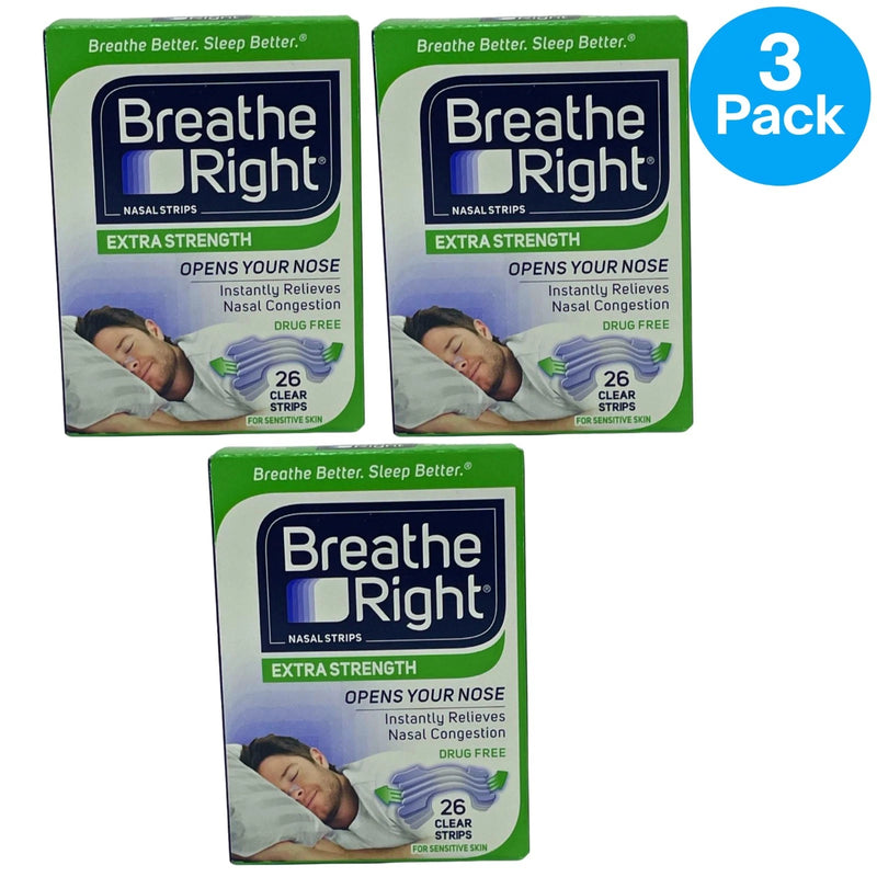 Breathe Right Extra Strength Clear Nasal Strips Sensitive Skin 26 Count 3 Pack