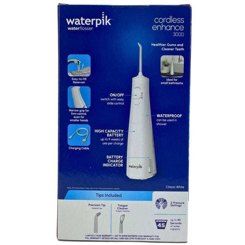 Waterpik Cordless Enhance 3000 Rechargeable Water Flosser White WF-21W010 1 Pack