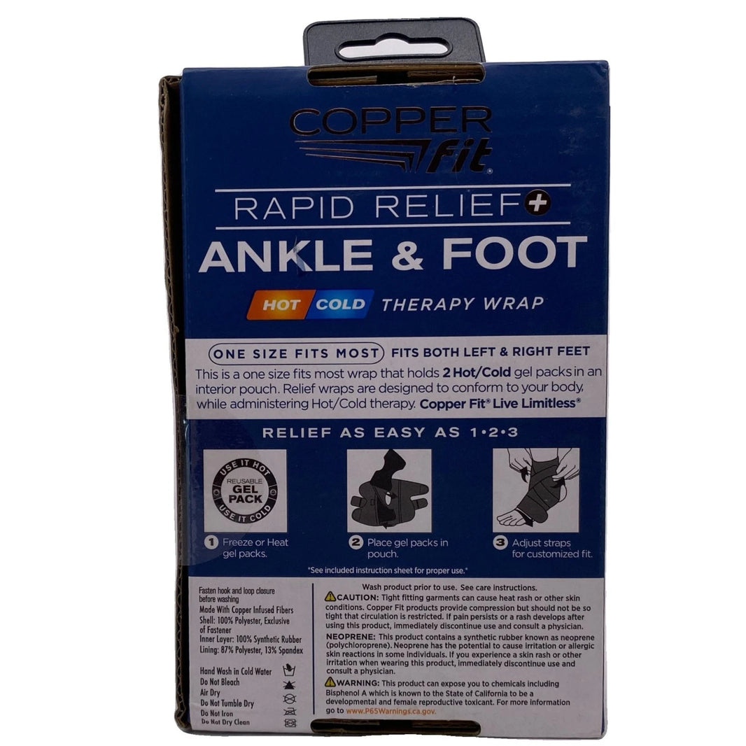 Copper Fit Rapid Relief Ankle & Foot Wrap Hot Cold Therapy 3 Pack New