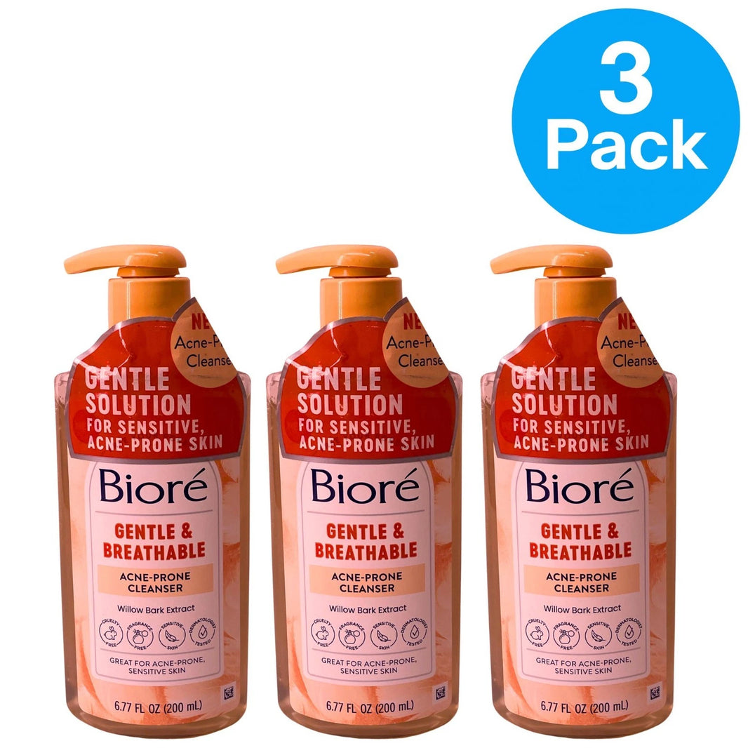 Bioré Gentle & Breathable Acne-Prone Cleanser with Willow Bark - 3 Pack Set