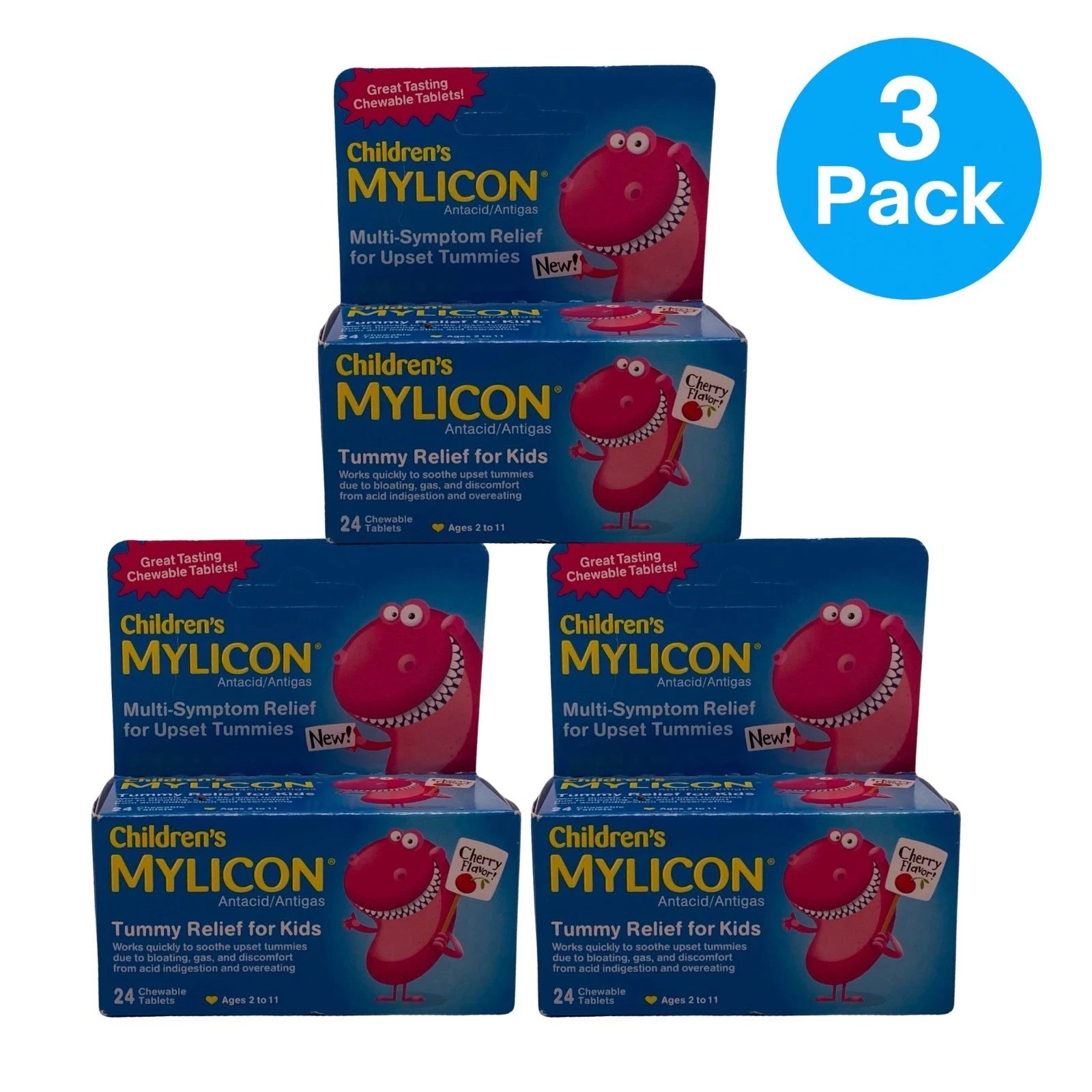 Children's Mylicon Antacid Antigas Cherry 24 Tablets 3 Pack EXP 06/26