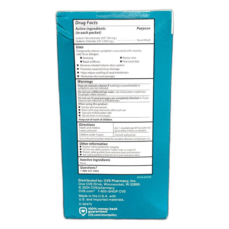 CVS Health Soft Tip Neti Pot Sinus Wash System 30 Saline Packets Exp 04/28 New