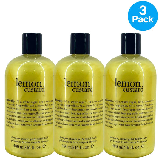 Philosophy Lemon Custard 3-in-1 Shampoo Shower Gel & Bubble Bath 16 Fl Oz 3 Pack