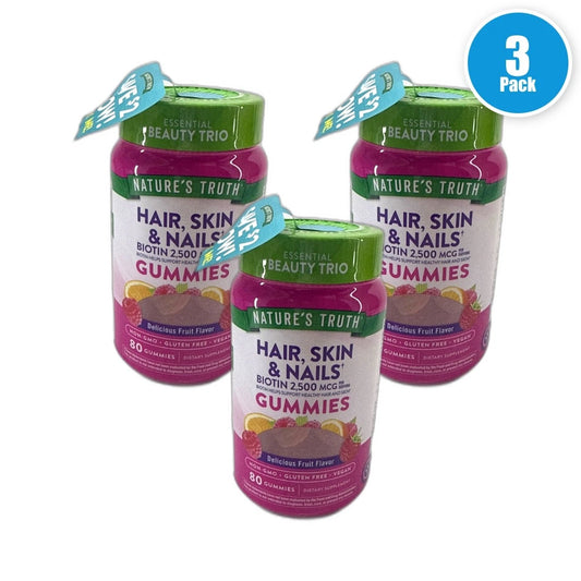 Nature's Truth Hair Skin Nails Biotin Gummies 240 Total Exp 07/27 Pack of 3 New