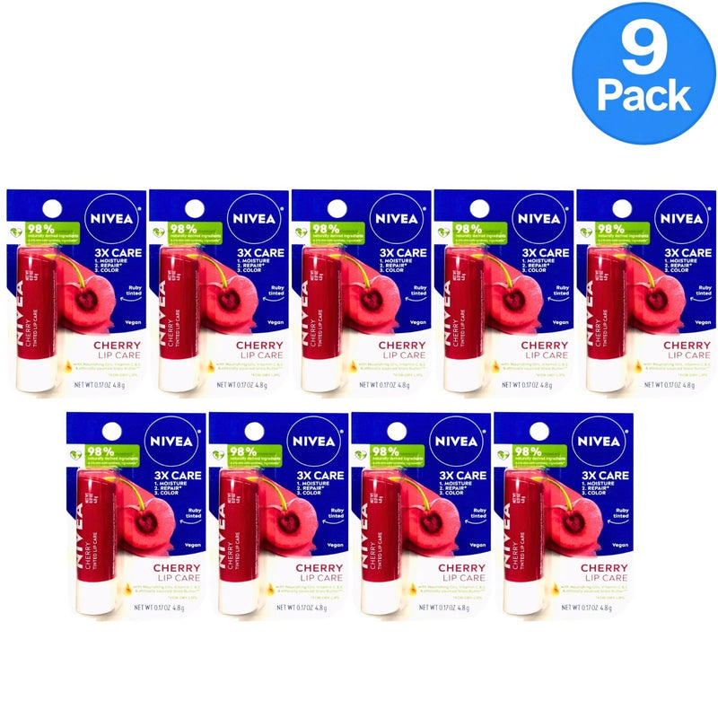 Nivea Cherry Lip Care Tinted Lip Balm 0.17 Oz 9 Pack New