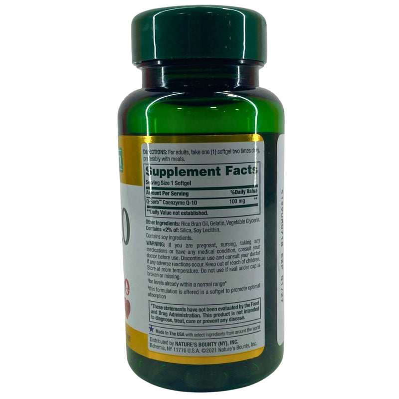 Nature's Bounty Co Q-10 100 mg Enhanced Absorption Heart Health 75 Softgels