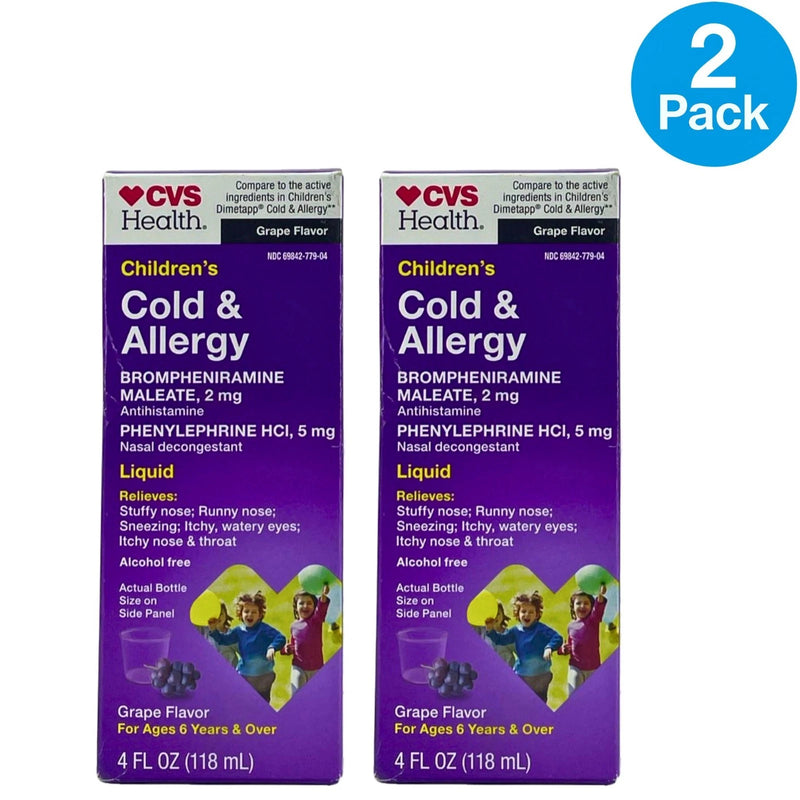 CVS Children’s Cold & Allergy Liquid 4 Fl Oz 2 Pack New Exp 10/2026
