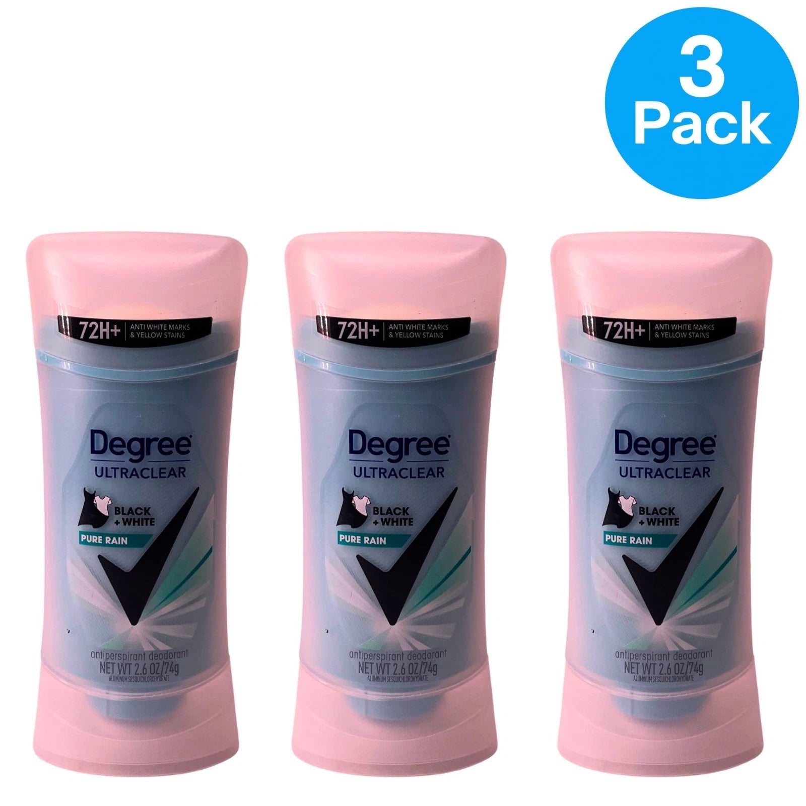 Degree UltraClear Black + White Pure Rain 72H Antiperspirant 2.6oz 3 Pack