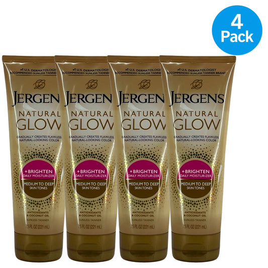 Jergens Natural Glow +Brighten Daily Moisturizer Medium to Deep 7.5fl oz 4 Pack