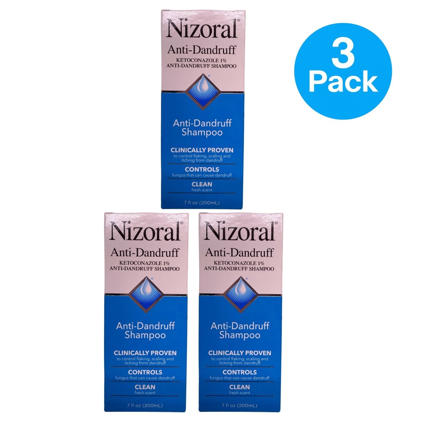 Nizoral Anti-Dandruff Shampoo 7oz 3 Pack New