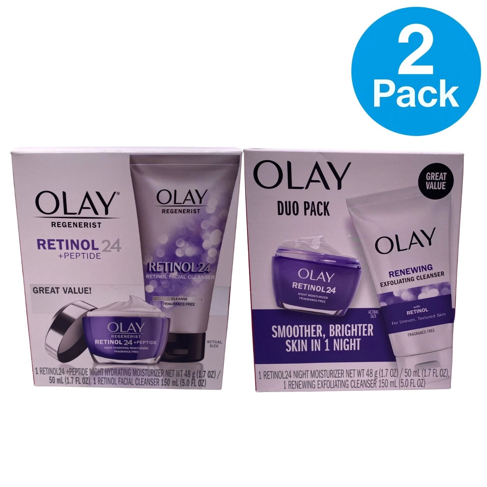 Olay Retinol 24 Peptide Night Moisturizer & Cleanser Duo 2 Pack New