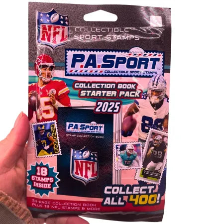 PA Sport NFL 2025 Starter Pack – 5 Pack – 18 Stamps + Book – Collect All 400