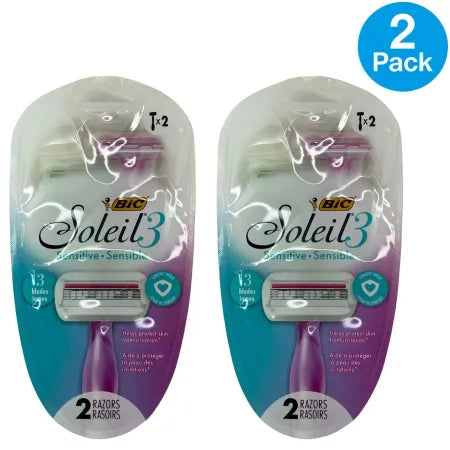 BIC Soleil 3 Sensitive Women's Disposable Razors 3-Blade 2 Count 2 Pack Bundle