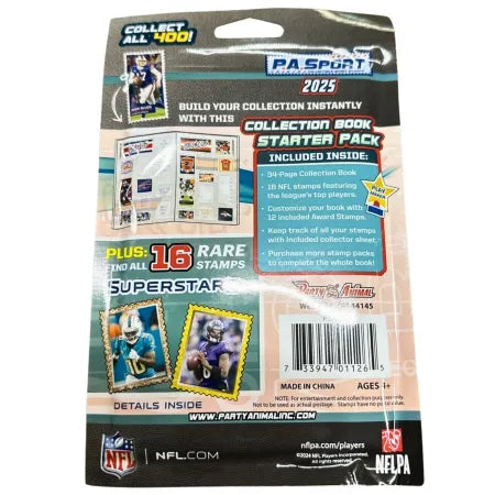 PA Sport NFL 2025 Starter Pack – 5 Pack – 18 Stamps + Book – Collect All 400