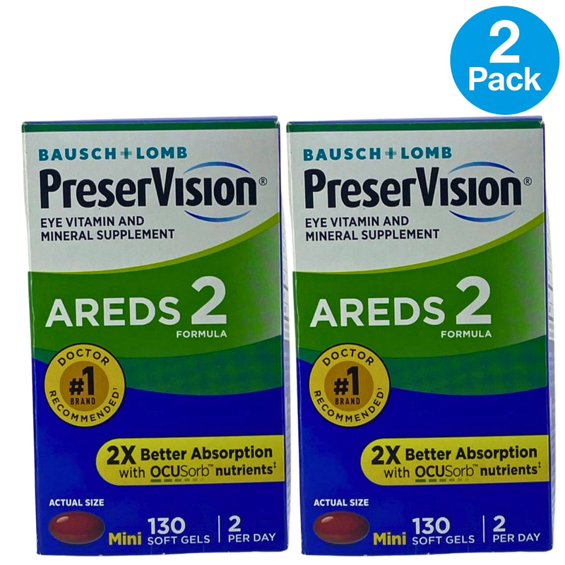 Bausch + Lomb PreserVision AREDS 2 Formula Eye Vitamin 130 Mini Softgels 2 Pack