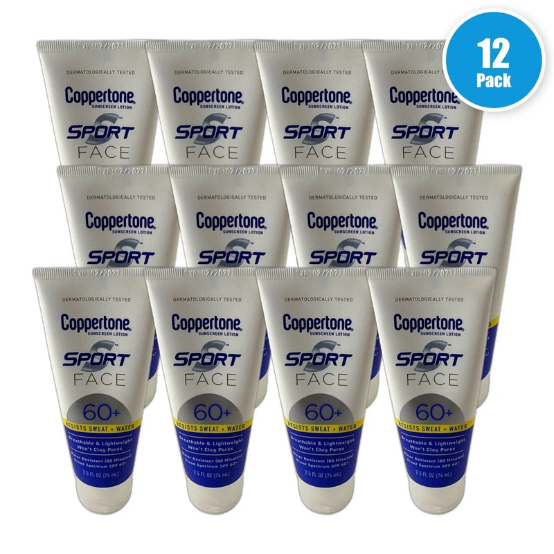 Coppertone Sport Face Lotion SPF 60 Plus 2.5oz Exp 02/27 Pack of 12 New