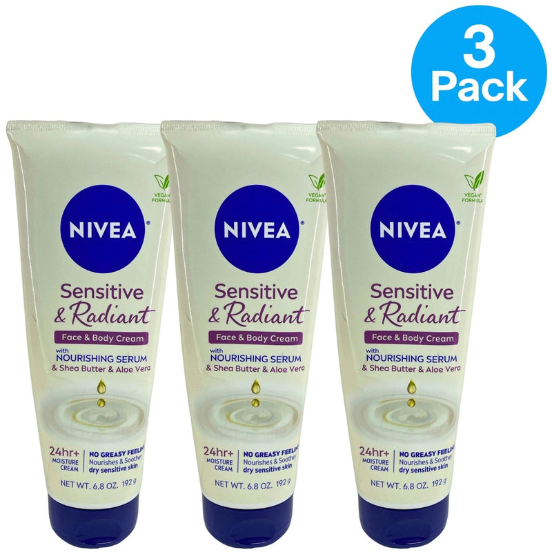 NIVEA Sensitive and Radiant Face and Body Cream 6.8oz 3 Pack New