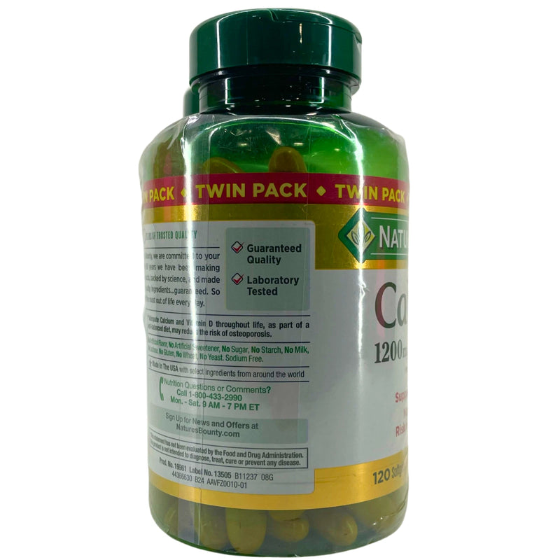 Nature's Bounty Calcium 1200 mg with Vitamin D3 120 Softgels Exp 11/28 Twin Pack