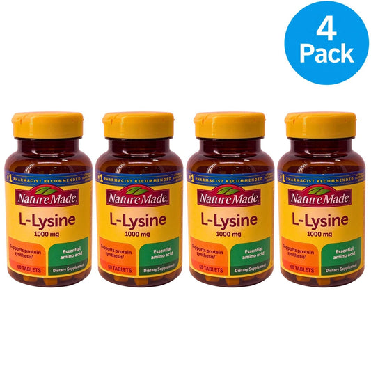 Nature Made L-Lysine 1000 mg Immune Support Essential Amino Acid 60ct 4 Pack