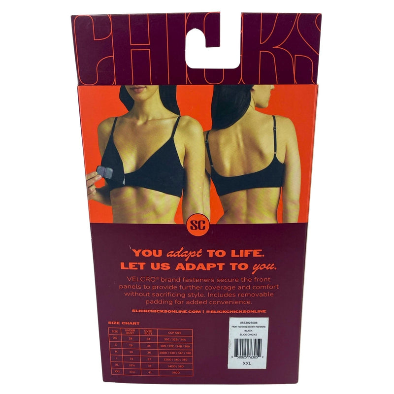 Slick Chicks Front Fastening Wireless Bra Velcro Brand Fasteners Black 2XL 4 Pac