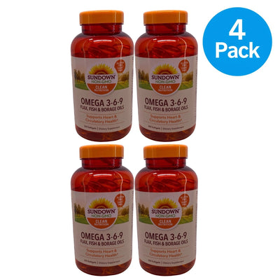 Sundown Omega 3-6-9 200 Softgels Dietary Supplement 4 Pack Exp 07/26