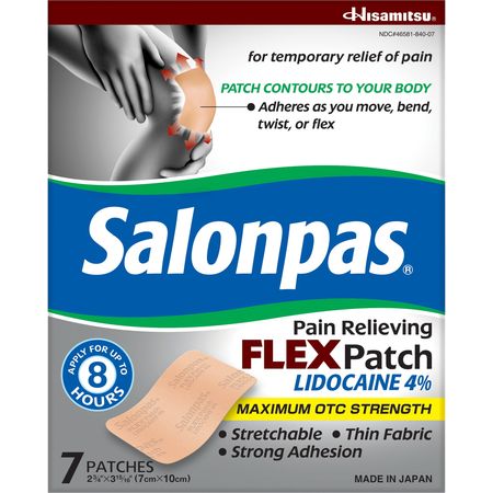 Salonpas Flexible Pain Relief Patch Lidocaine 4%, 8 Hours, Thin, 7 Count