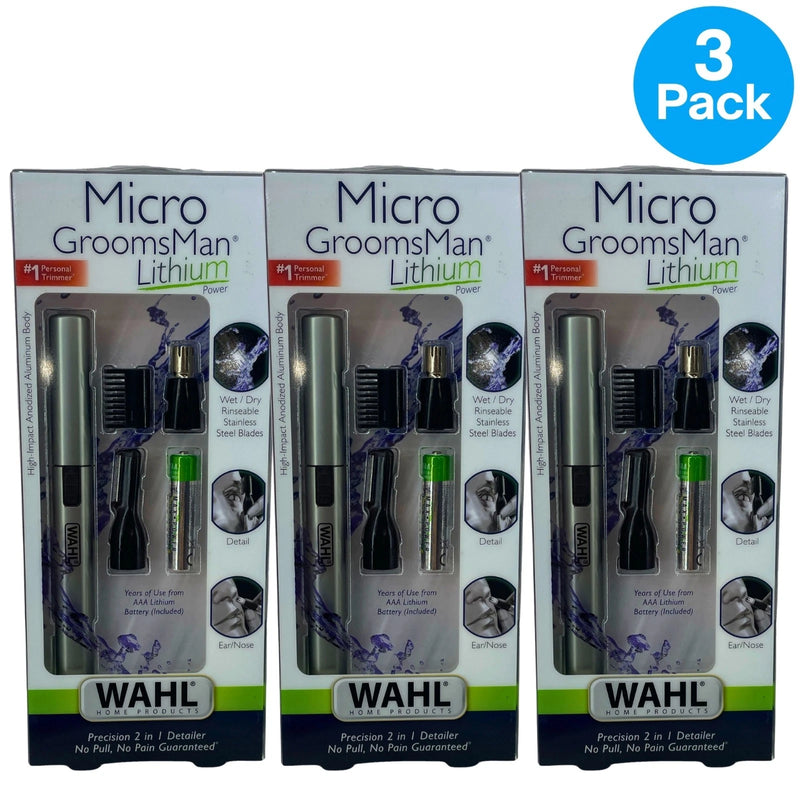 Wahl Micro GroomsMan Lithium Power Ear Nose & Brow Trimmer Anodized Body 3 Pack