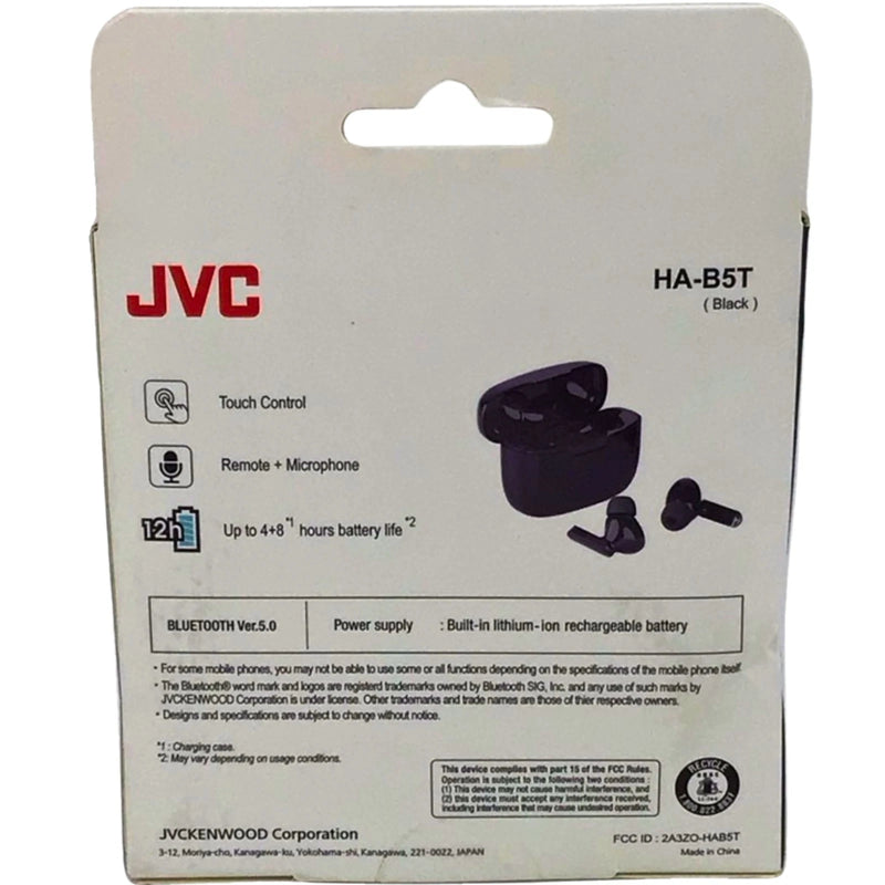 JVC HA-B5T True Wireless Earbuds Black Touch Control Built-in Mic 12 Hours Batte