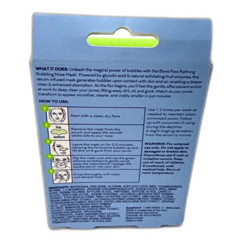 Bioré Pore Refining Bubbling Nose Mask 24 Total Pack of 3 New