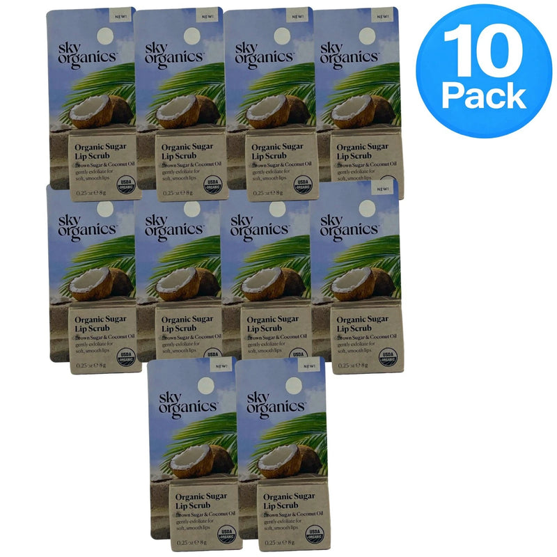 Sky Organics Organic Sugar Lip Scrub Brown Sugar Coconut Oil 0.25 oz 10 Pack New