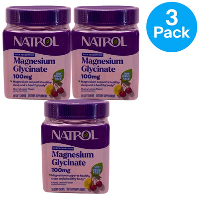 Natrol Magnesium Glycinate 100mg Cherry Lemon 30ct 3 Pack New Exp 02/2027
