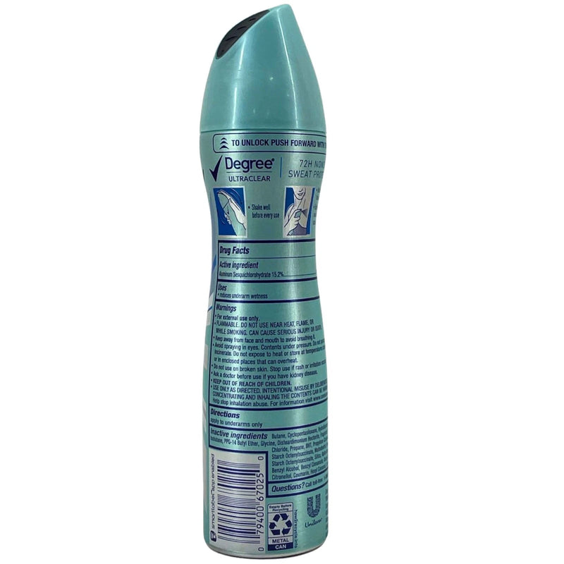 Degree UltraClear Black + White Dry Spray Pure Clean 3.8 OZ 4 Pack EXP 08/2027