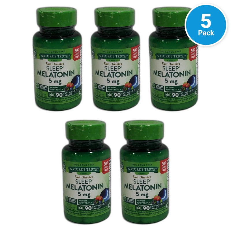 Nature's Truth Fast Dissolve Sleep Melatonin 5mg Berry Exp 02/27 Pack of 5 New