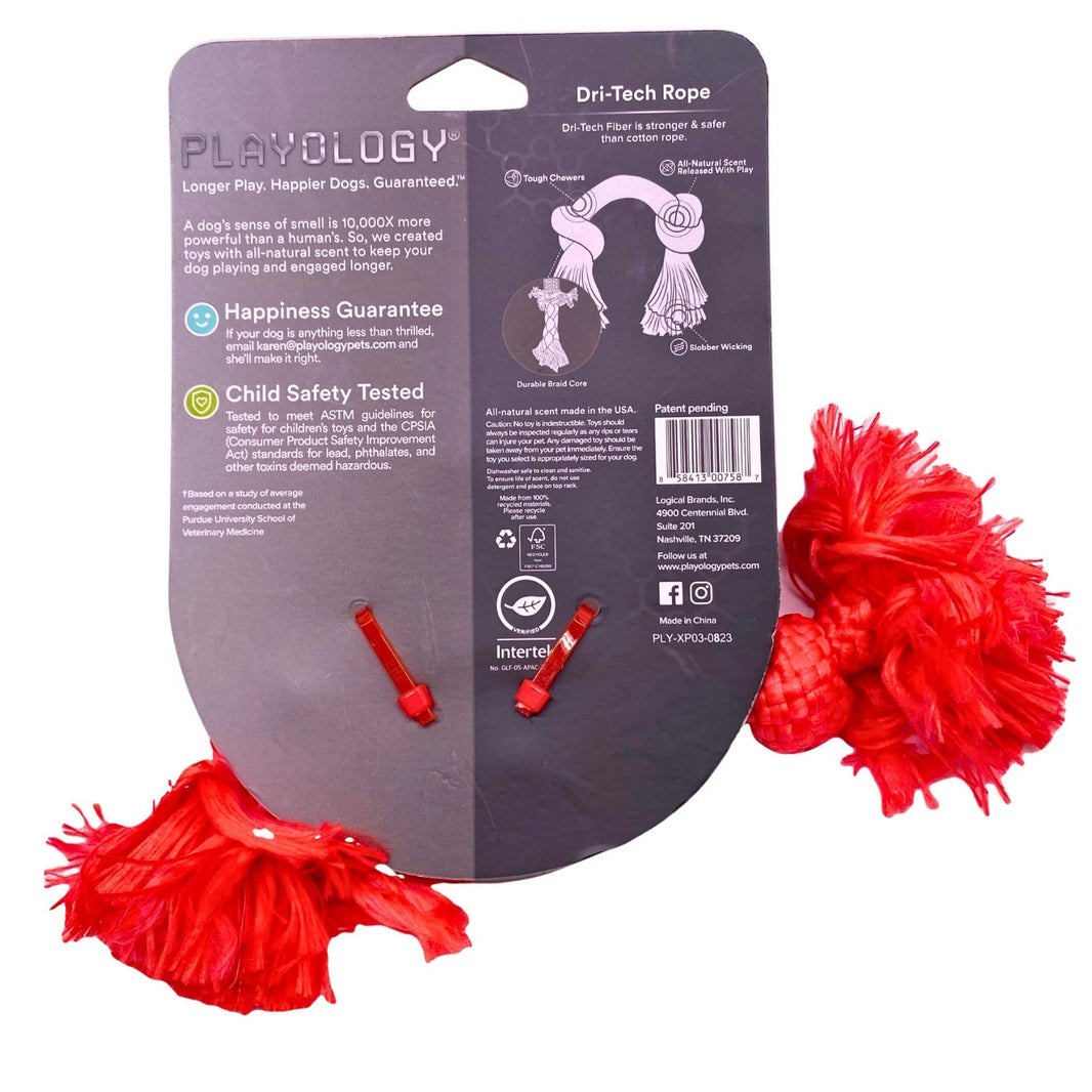 Playology Dri-Tech Rope Dog Toy - All-Natural Beef Scent, Small, Red (2 Pack)