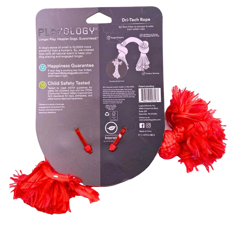 Playology Dri-Tech Rope Dog Toy - All-Natural Beef Scent, Small, Red (2 Pack)