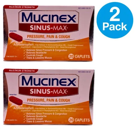 Mucinex Sinus-Max Maximum Strength Pressure, Pain & Cough - 20ct - 2 Pack 12/27