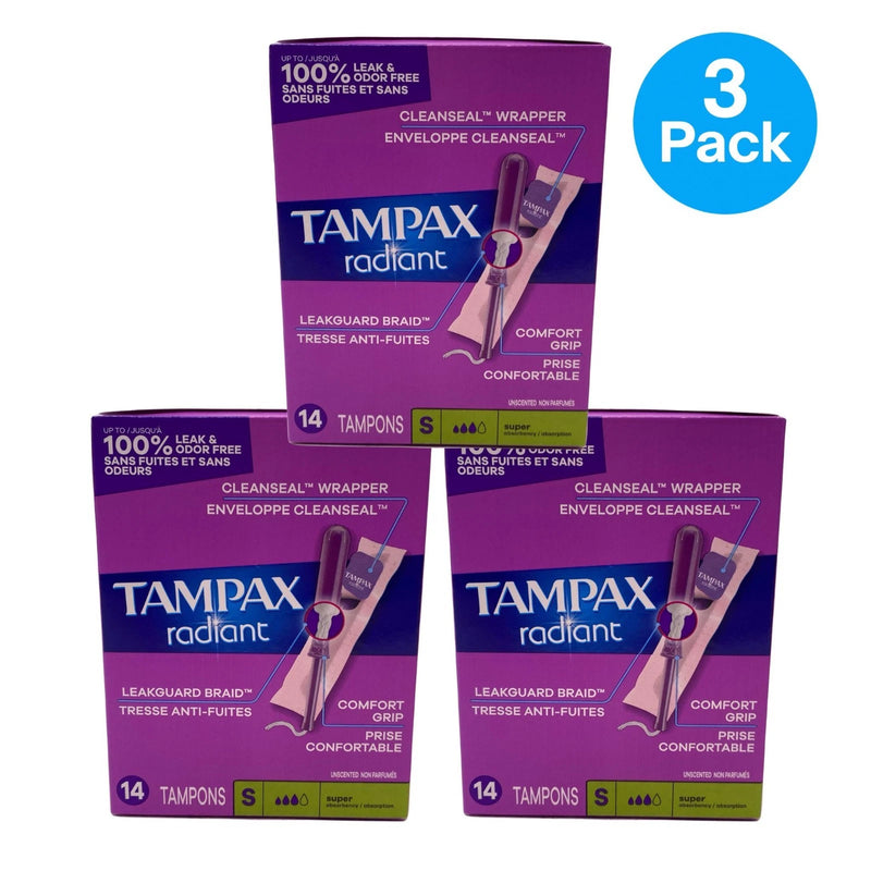 Tampax Radiant Super Tampons Unscented 14 Count 3 Pack New