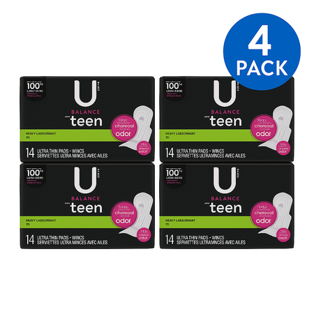 U by Kotex Balance Teen Pads with Wings 14 ct × 4 Packs = 56 Total New